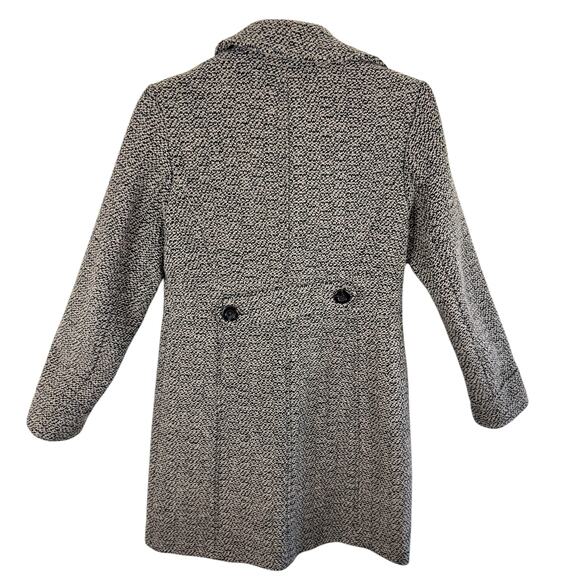 Giacca Wool Blend Tan Brown Long Length Collared Tweed Pea Coat Size M - Picture 2 of 6